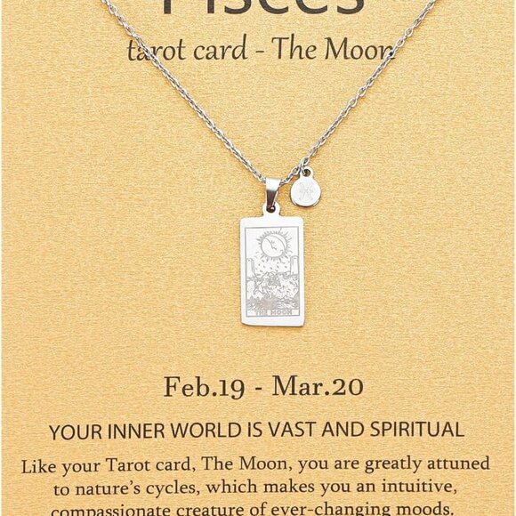 14k Gold Plated Zodiac Sign with Tarot Card Pendant Necklace Birthday Gift for W - Picture 1 of 4
